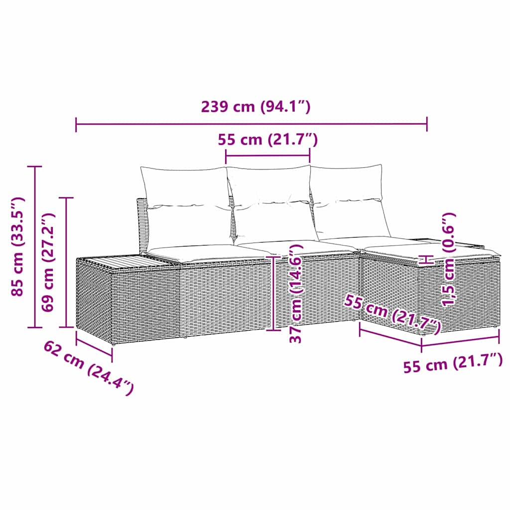 Tuin Sofa Set met kussen met kussen 4 pcs Grijs poly rattan is nu te koop bij PeponiXL, paradijselijk wonen!