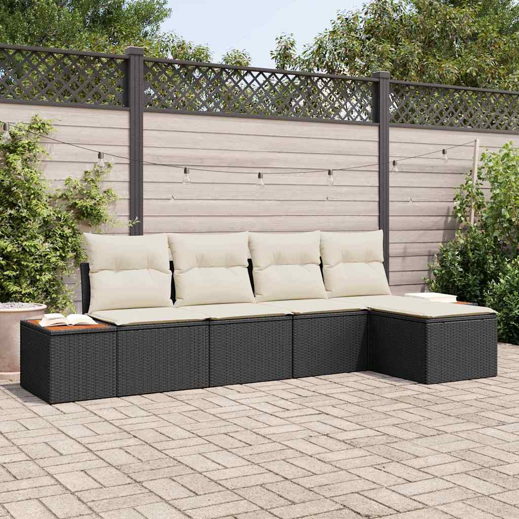 Tuinbankenset met kussen 5 pcs Zwart Poly riet is nu te koop bij PeponiXL, paradijselijk wonen!