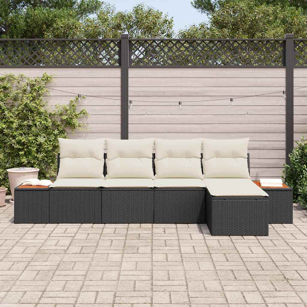 Tuinbankenset met kussen 5 pcs Zwart Poly riet is nu te koop bij PeponiXL, paradijselijk wonen!