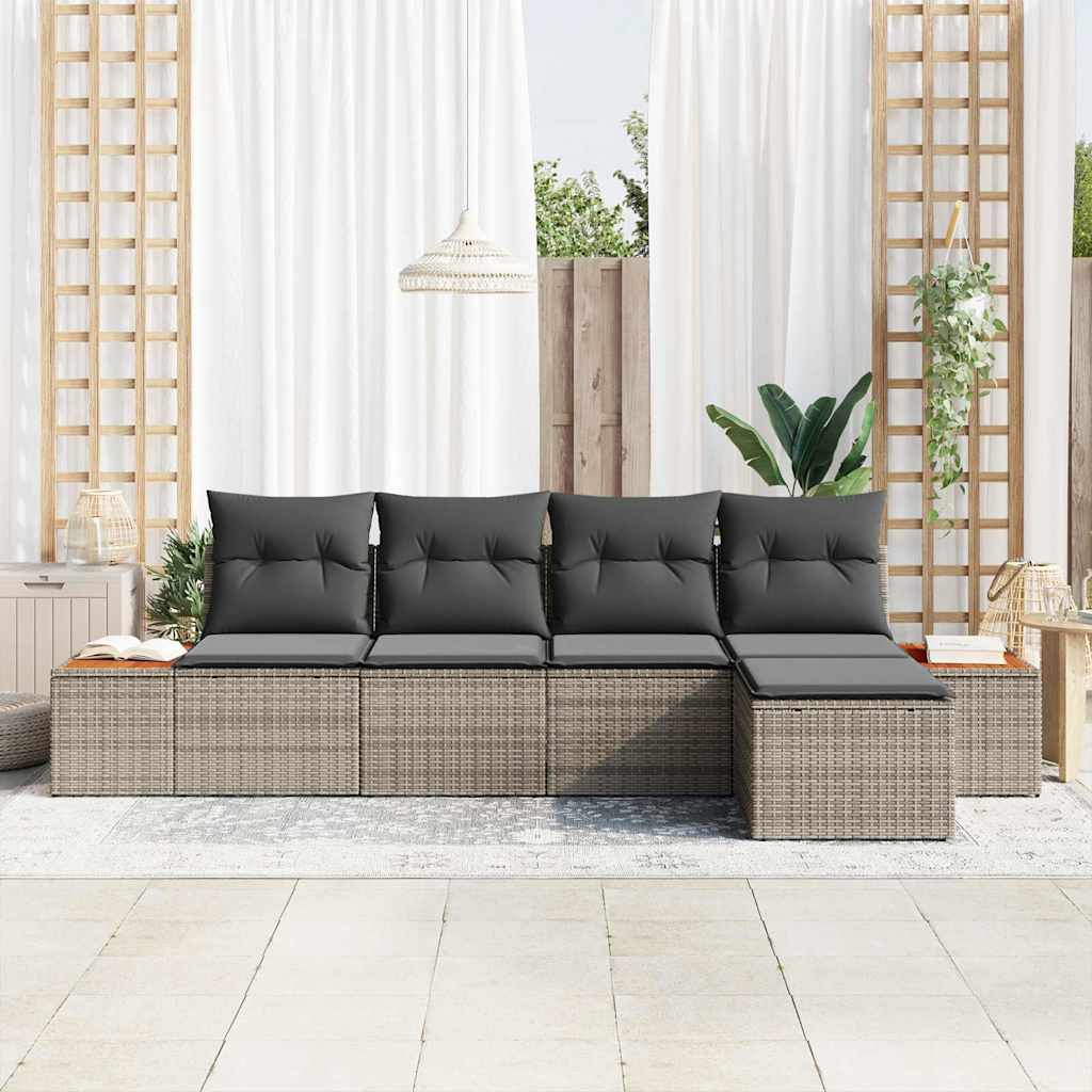 Tuinbankenset met kussen 5 pcs Grijs Poly riet is nu te koop bij PeponiXL, paradijselijk wonen!