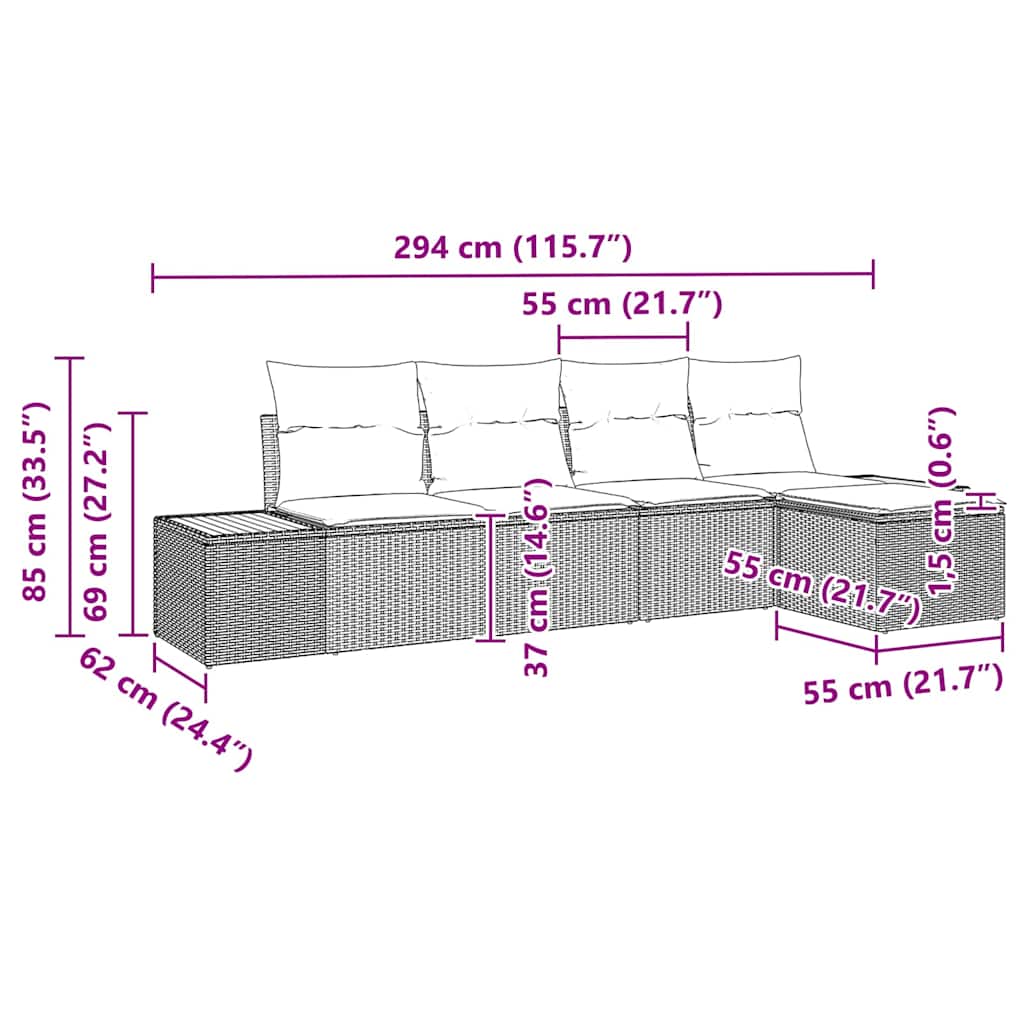 Tuinbankenset met kussen 5 pcs Beige Poly riet is nu te koop bij PeponiXL, paradijselijk wonen!