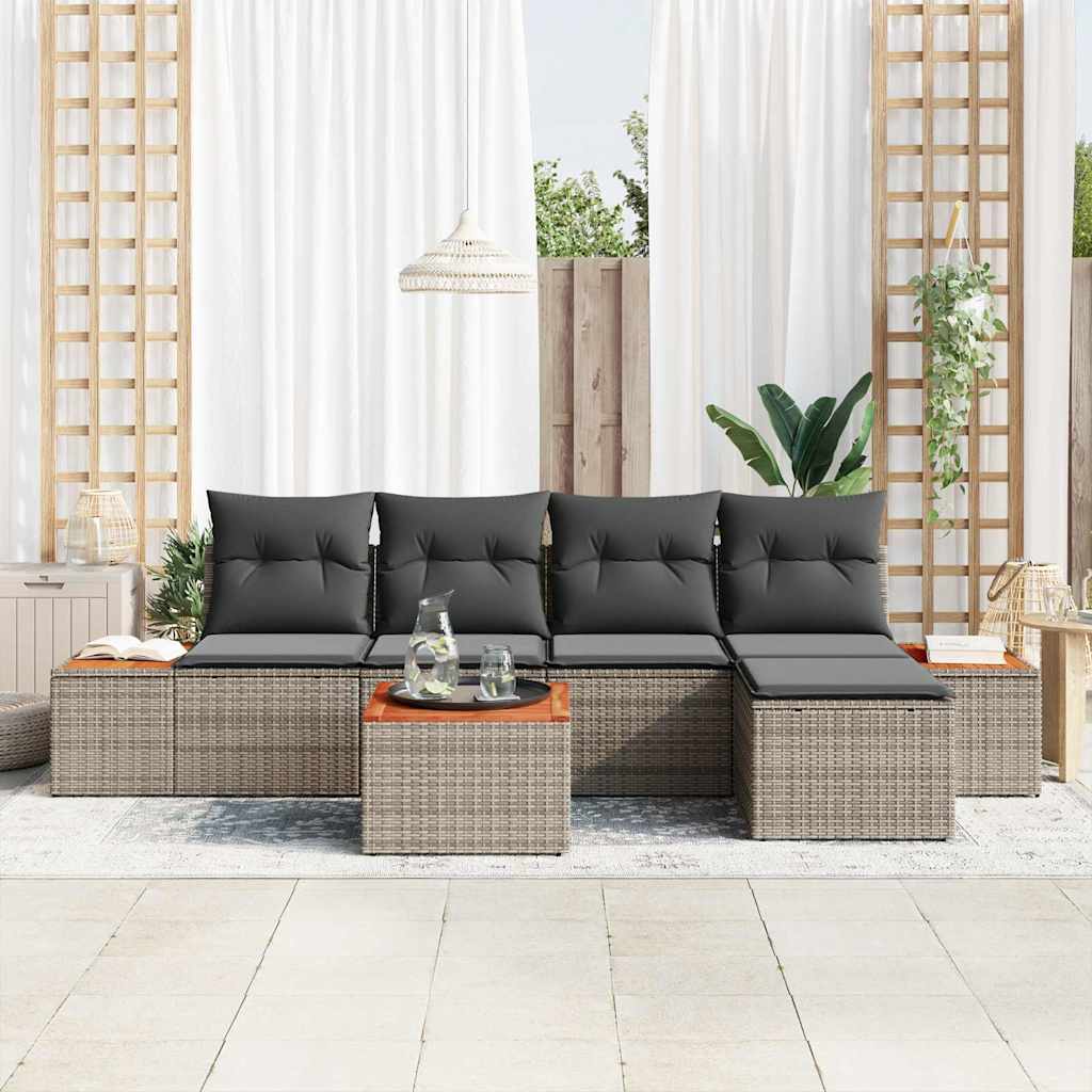 Tuinbankenset met kussen 6 pcs Grijs Poly riet is nu te koop bij PeponiXL, paradijselijk wonen!