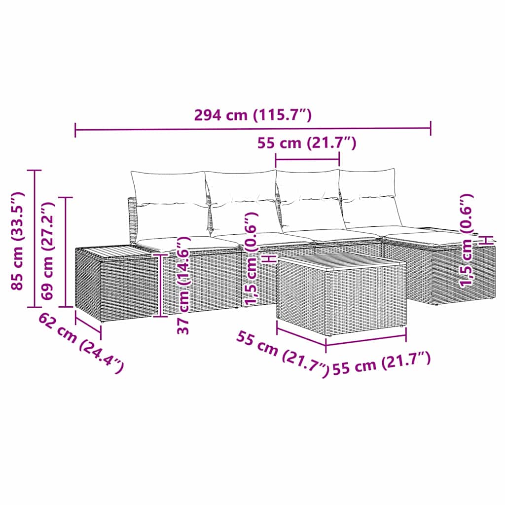 Tuinbankenset met kussen 6 pcs Beige Poly riet is nu te koop bij PeponiXL, paradijselijk wonen!