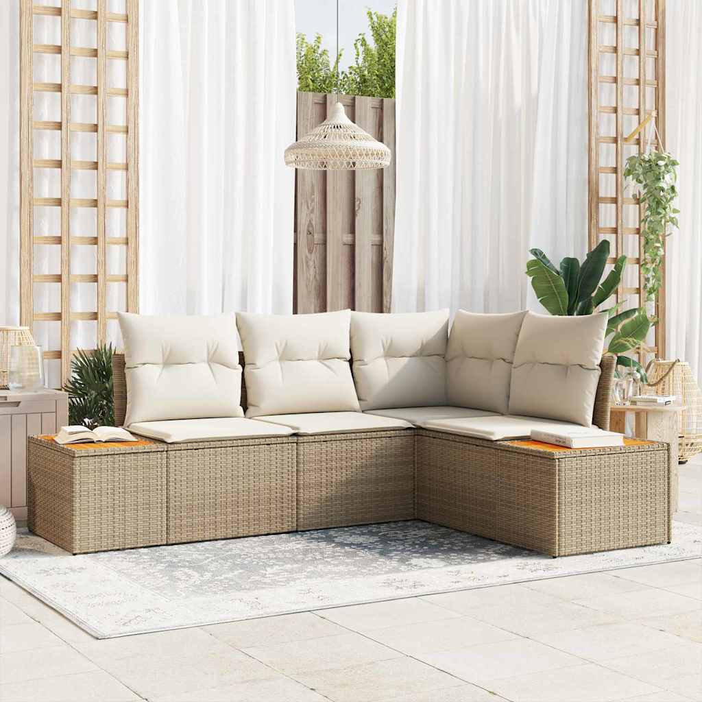 Tuinbankenset met kussen 5 pcs Beige Poly riet