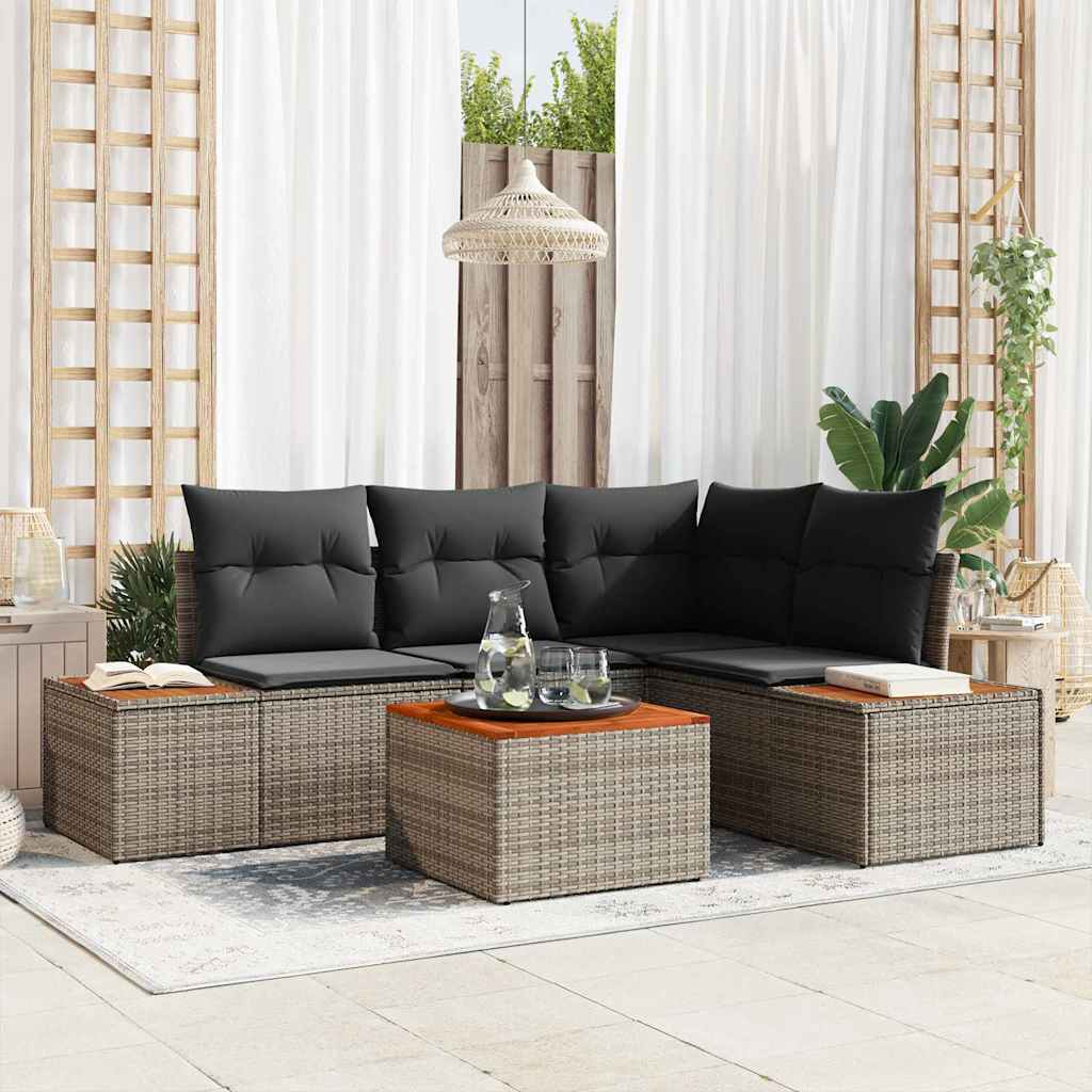Tuinbankenset met kussen 5 pcs Grijs Poly riet is nu te koop bij PeponiXL, paradijselijk wonen!