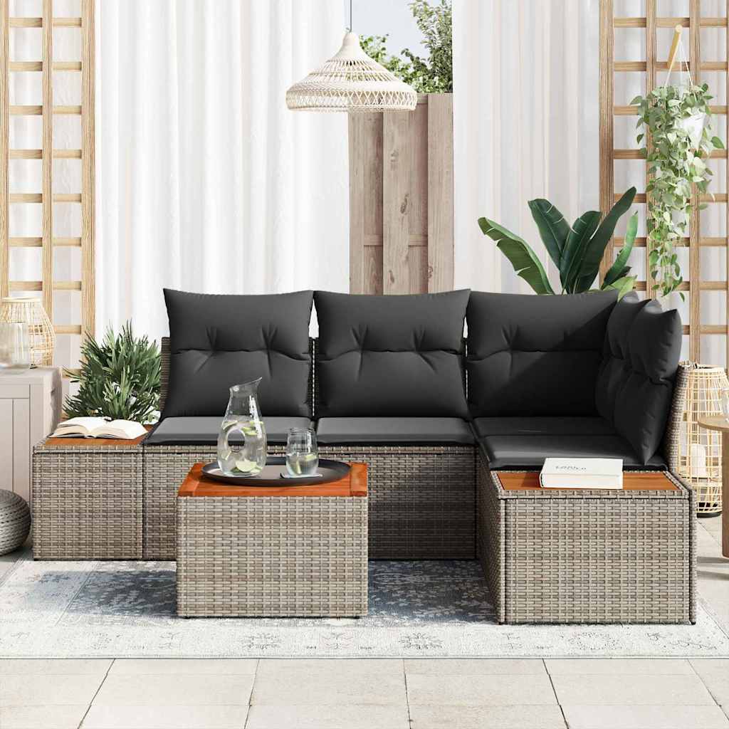 Tuinbankenset met kussen 5 pcs Grijs Poly riet is nu te koop bij PeponiXL, paradijselijk wonen!
