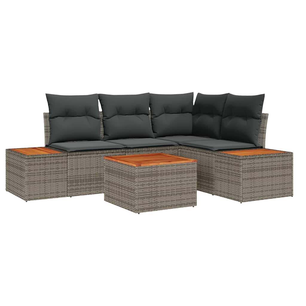 Tuinbankenset met kussen 5 pcs Grijs Poly riet is nu te koop bij PeponiXL, paradijselijk wonen!