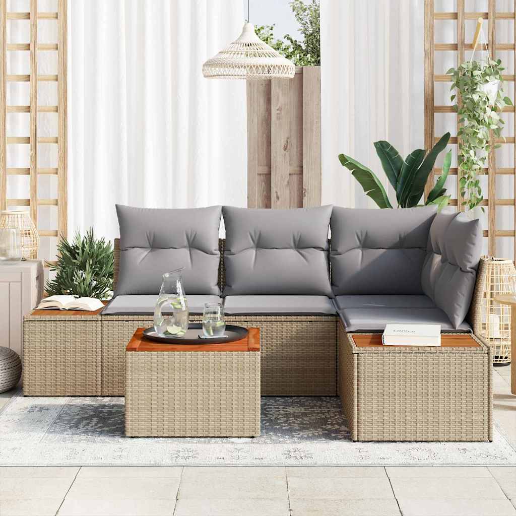 Tuinbankenset met kussen 5 pcs Beige Poly riet is nu te koop bij PeponiXL, paradijselijk wonen!