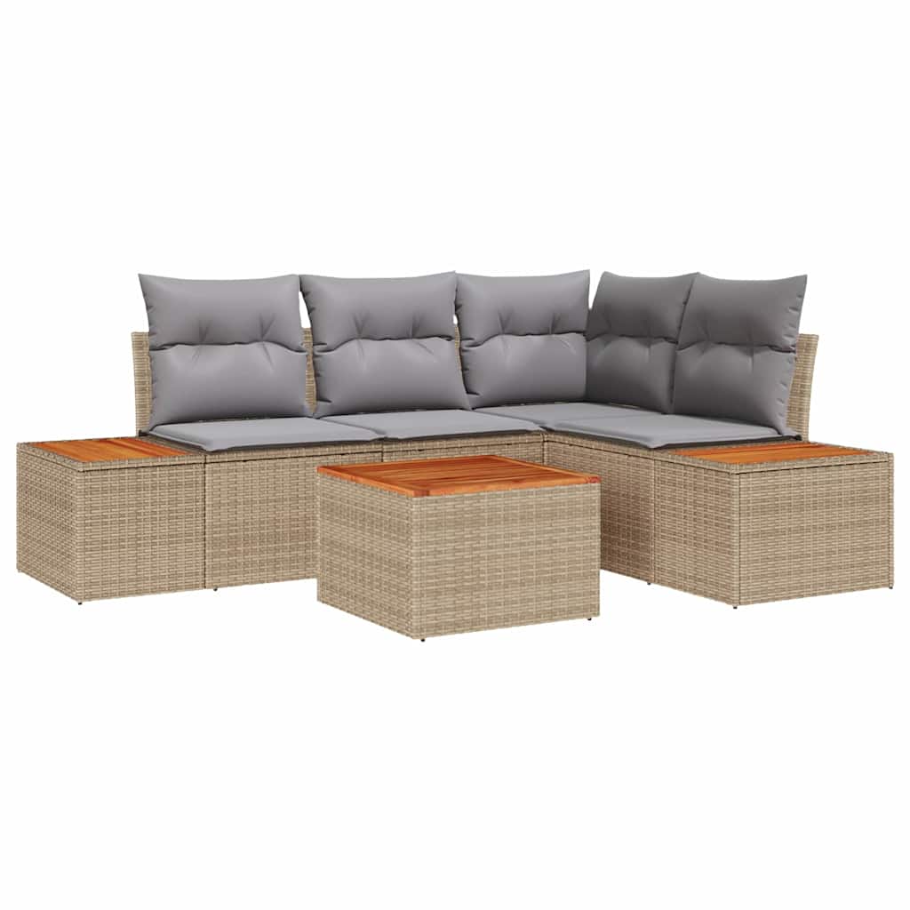 Tuinbankenset met kussen 5 pcs Beige Poly riet is nu te koop bij PeponiXL, paradijselijk wonen!
