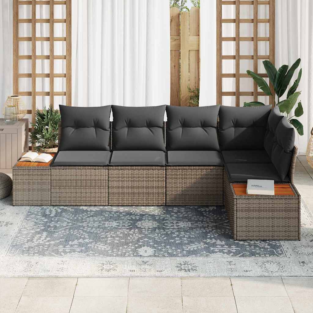 Tuinbankenset met kussen 5 pcs Grijs Poly riet is nu te koop bij PeponiXL, paradijselijk wonen!