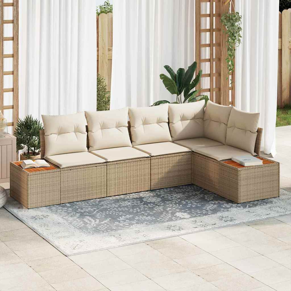 Tuinbankenset met kussen 5 pcs Beige Poly riet
