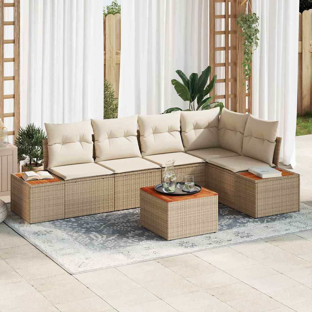Tuinbankenset met kussen 6 pcs Beige Poly riet