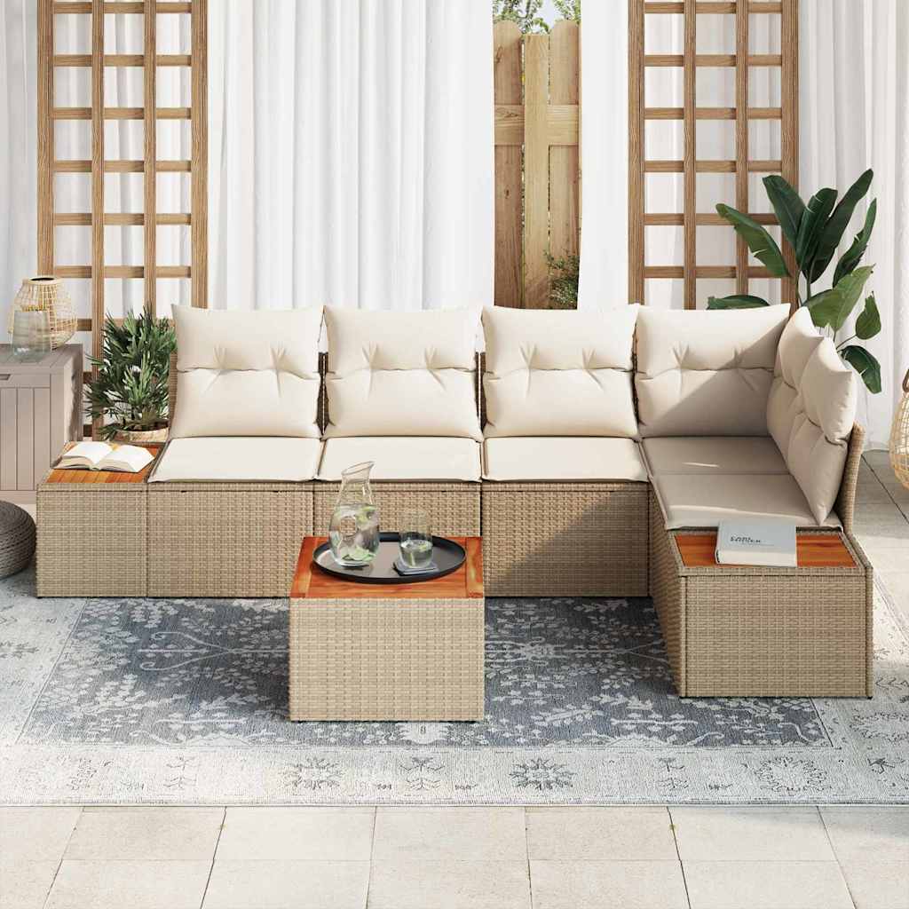 Tuinbankenset met kussen 6 pcs Beige Poly riet
