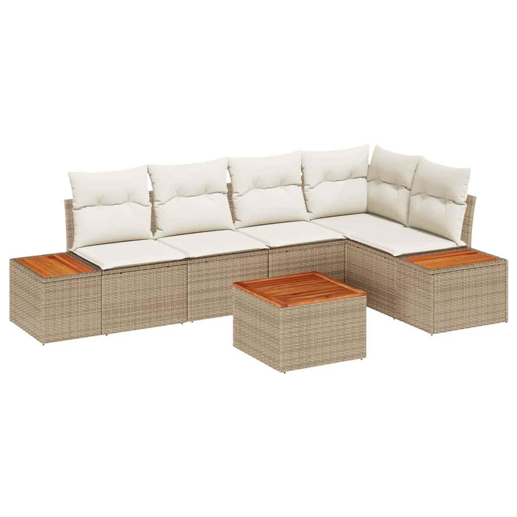 Tuinbankenset met kussen 6 pcs Beige Poly riet