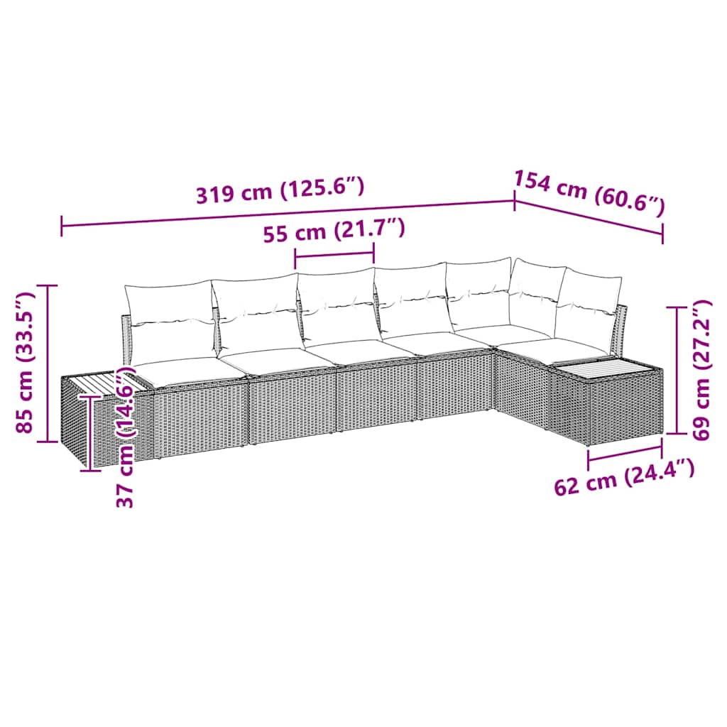 Tuinbankenset met kussen 6 pcs Zwart Poly riet is nu te koop bij PeponiXL, paradijselijk wonen!