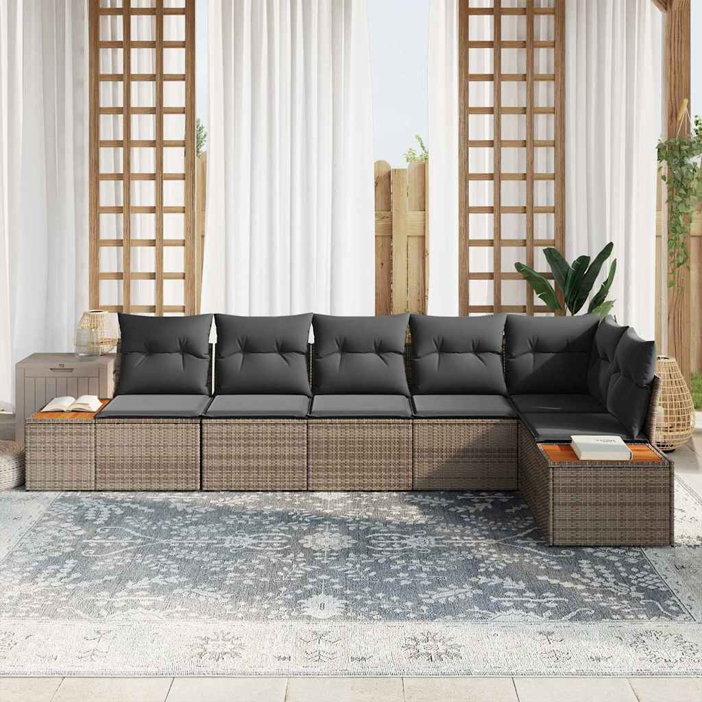 Tuinbankenset met kussen 6 pcs Grijs Poly riet is nu te koop bij PeponiXL, paradijselijk wonen!