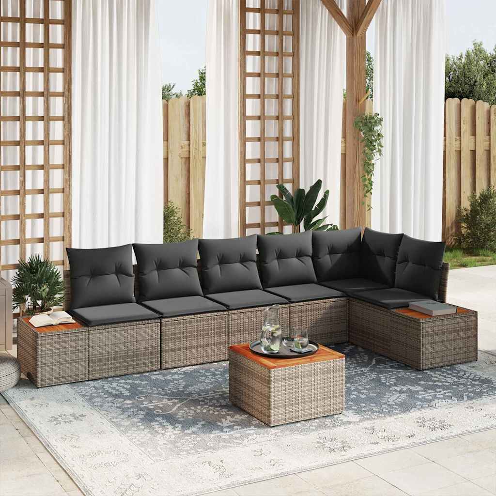 Tuinbankenset met kussen 7 pcs Grijs Poly riet is nu te koop bij PeponiXL, paradijselijk wonen!