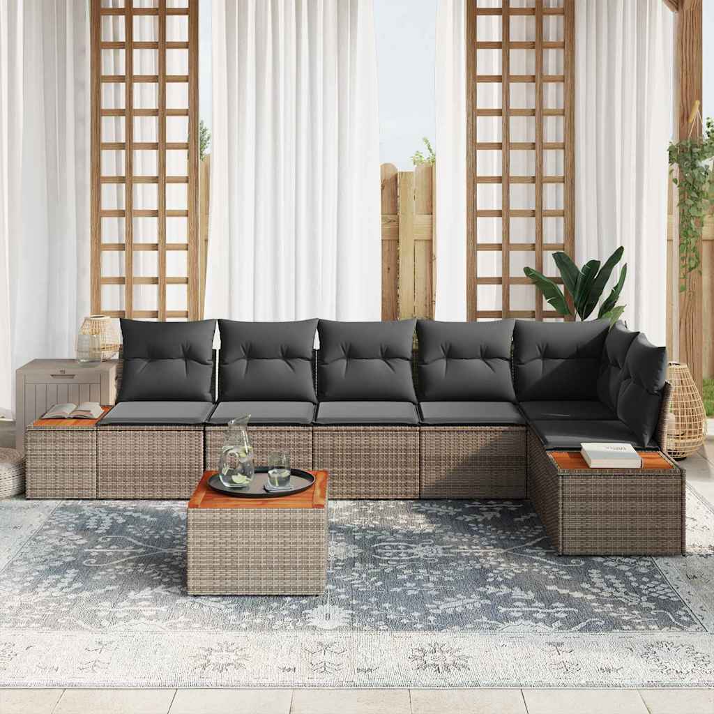 Tuinbankenset met kussen 7 pcs Grijs Poly riet is nu te koop bij PeponiXL, paradijselijk wonen!