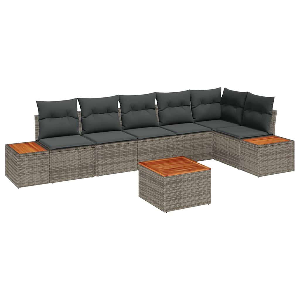 Tuinbankenset met kussen 7 pcs Grijs Poly riet is nu te koop bij PeponiXL, paradijselijk wonen!