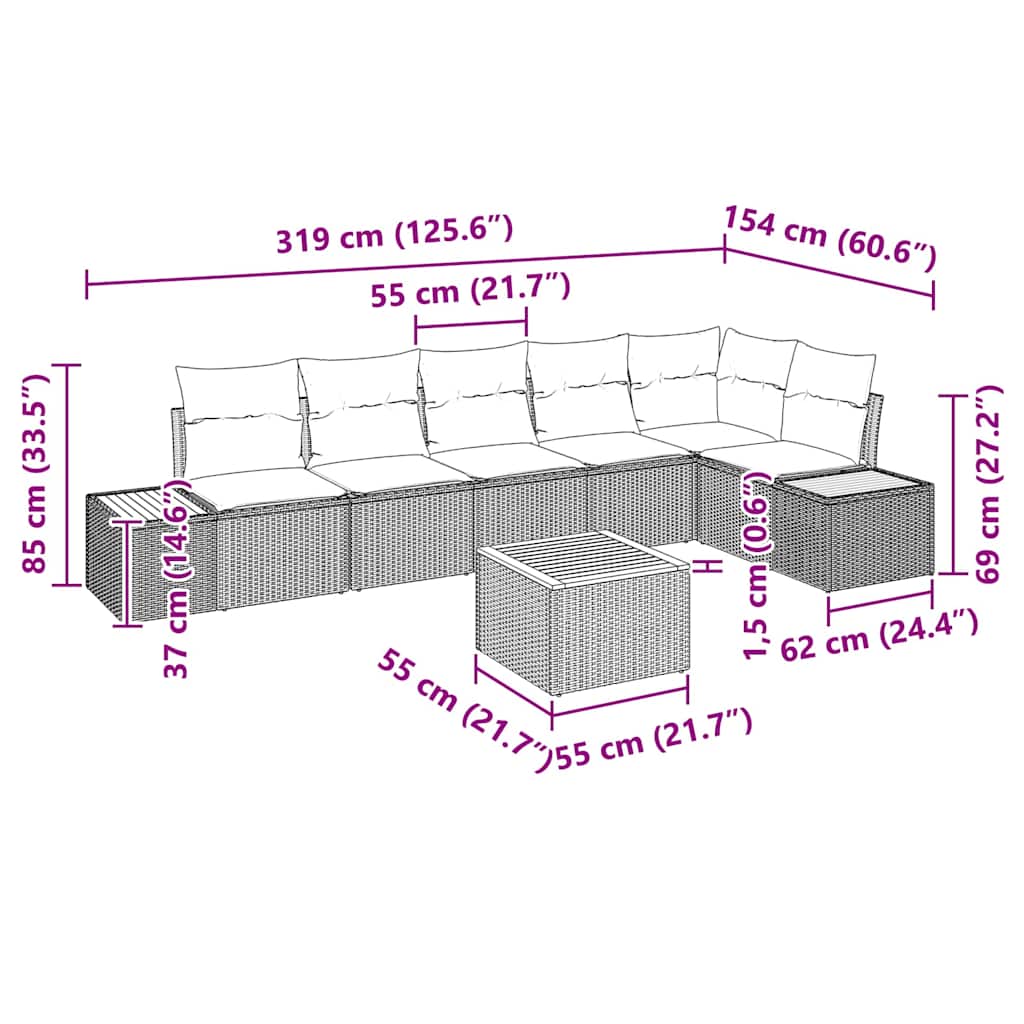 Tuinbankenset met kussen 7 pcs Grijs Poly riet is nu te koop bij PeponiXL, paradijselijk wonen!