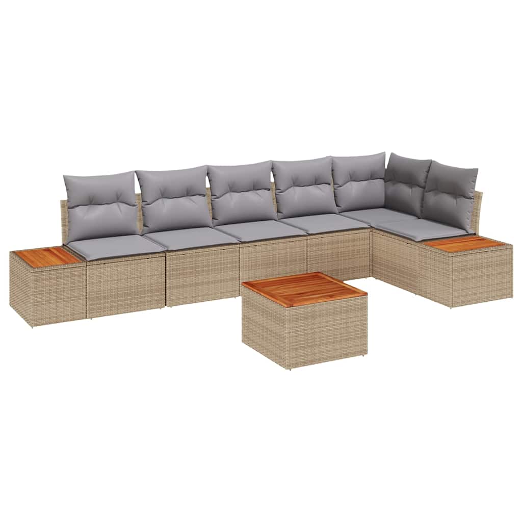 Tuinbankenset met kussen 7 pcs Beige Poly riet is nu te koop bij PeponiXL, paradijselijk wonen!