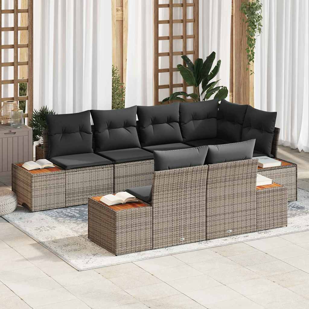 Tuin Sofa Set met kussen 7 pcs Grijs poly rattan is nu te koop bij PeponiXL, paradijselijk wonen!