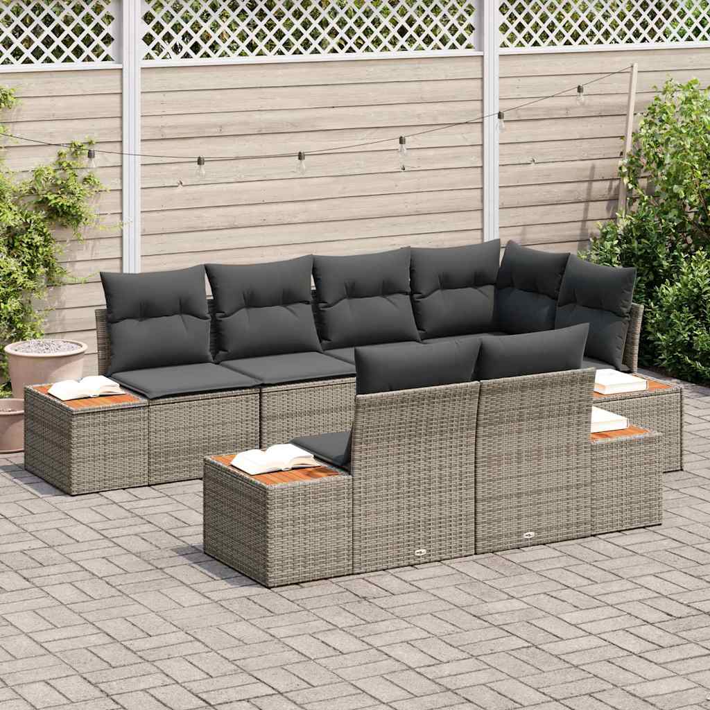 Tuin Sofa Set met kussen 7 pcs Grijs poly rattan is nu te koop bij PeponiXL, paradijselijk wonen!