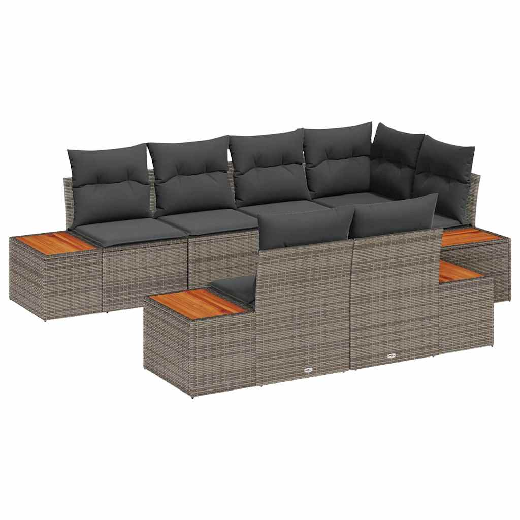 Tuin Sofa Set met kussen 7 pcs Grijs poly rattan is nu te koop bij PeponiXL, paradijselijk wonen!