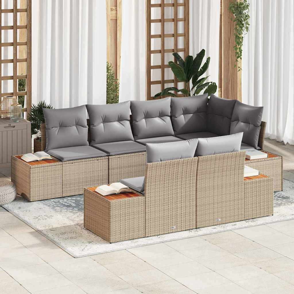 Tuin Sofa Set met kussen 7 pcs Beige poly rattan is nu te koop bij PeponiXL, paradijselijk wonen!