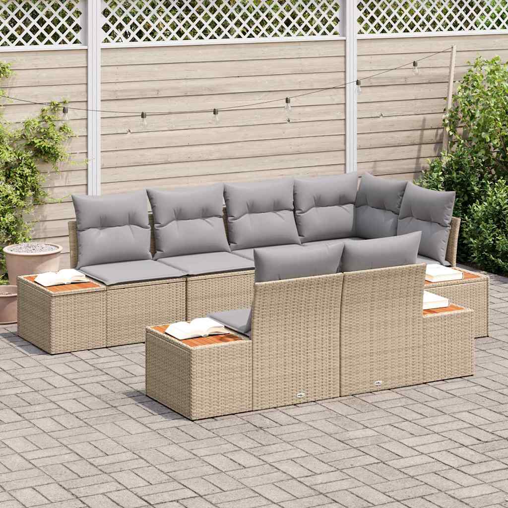 Tuin Sofa Set met kussen 7 pcs Beige poly rattan is nu te koop bij PeponiXL, paradijselijk wonen!