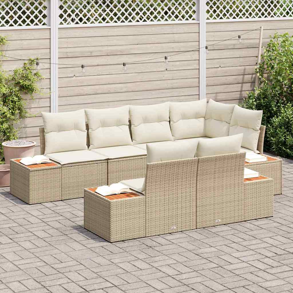 Tuin Sofa Set met kussen 7 pcs Beige poly rattan