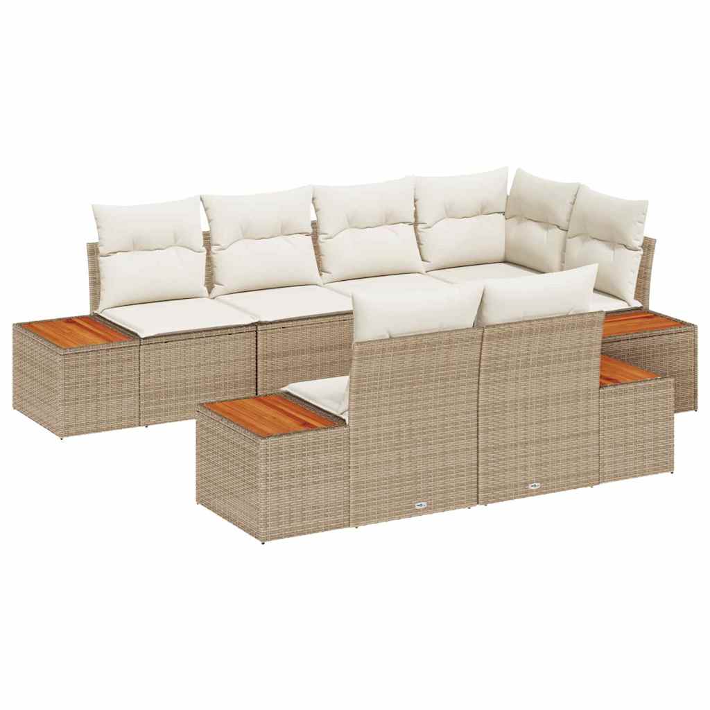 Tuin Sofa Set met kussen 7 pcs Beige poly rattan