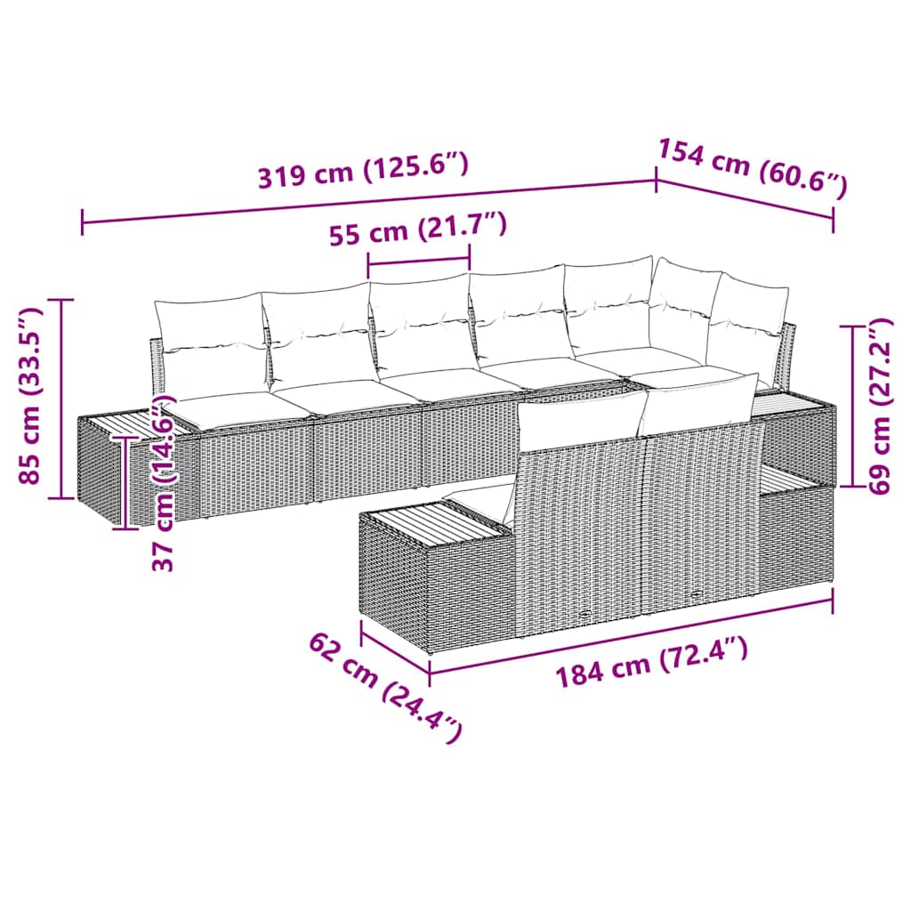 Tuinbankenset met kussen 8 pcs Beige Poly riet is nu te koop bij PeponiXL, paradijselijk wonen!