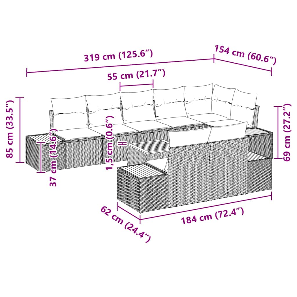 Tuinbankenset met kussen 9 pcs Grijs Poly riet is nu te koop bij PeponiXL, paradijselijk wonen!