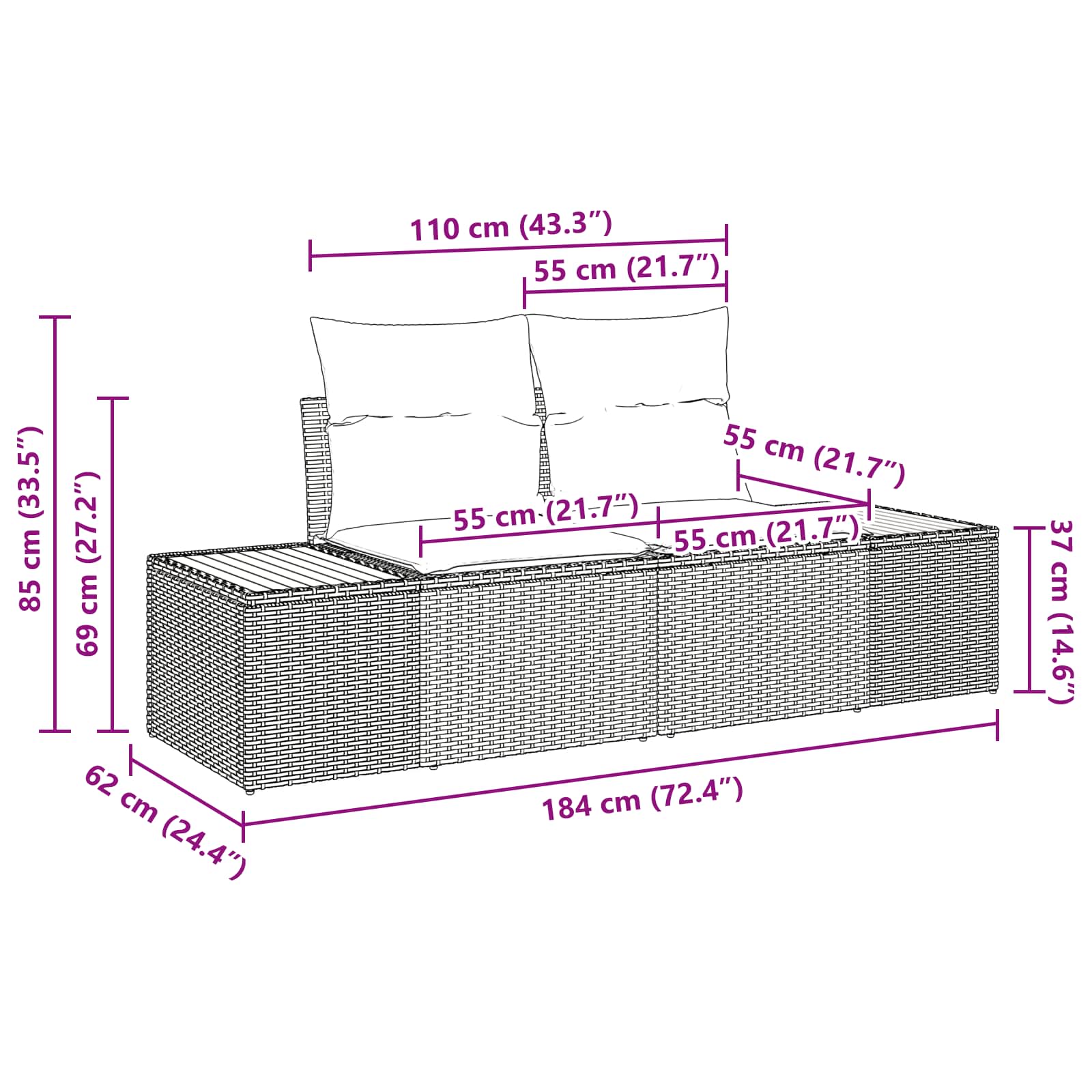 Tuin Sofa Set met kussen 6 pcs Zwart poly rattan is nu te koop bij PeponiXL, paradijselijk wonen!