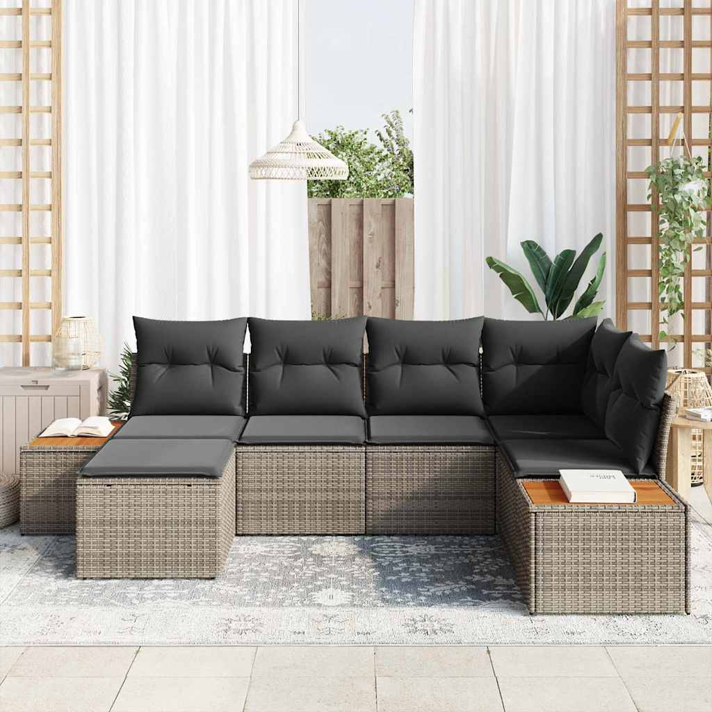 Tuin Sofa Set met kussen 6 pcs Grijs poly rattan is nu te koop bij PeponiXL, paradijselijk wonen!
