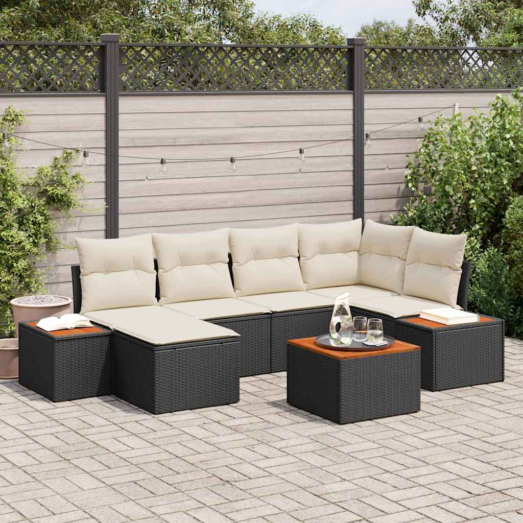 Tuin Sofa Set met kussen 7 pcs Zwart poly rattan is nu te koop bij PeponiXL, paradijselijk wonen!