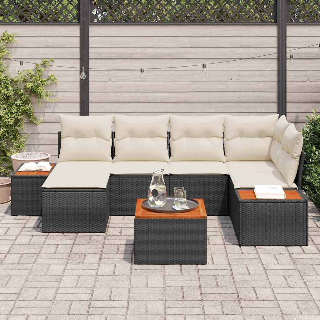 Tuin Sofa Set met kussen 7 pcs Zwart poly rattan is nu te koop bij PeponiXL, paradijselijk wonen!