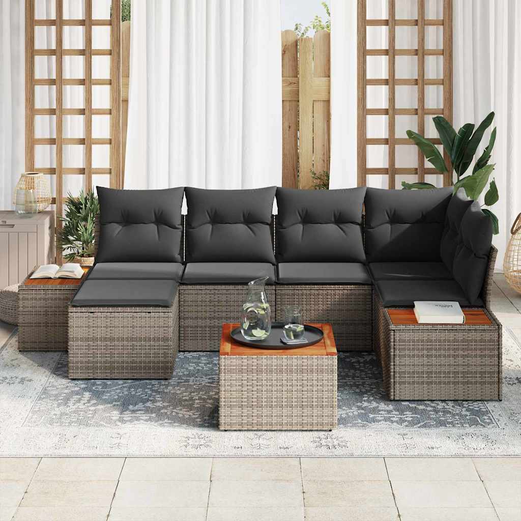 Tuin Sofa Set met kussen 7 pcs Grijs poly rattan is nu te koop bij PeponiXL, paradijselijk wonen!