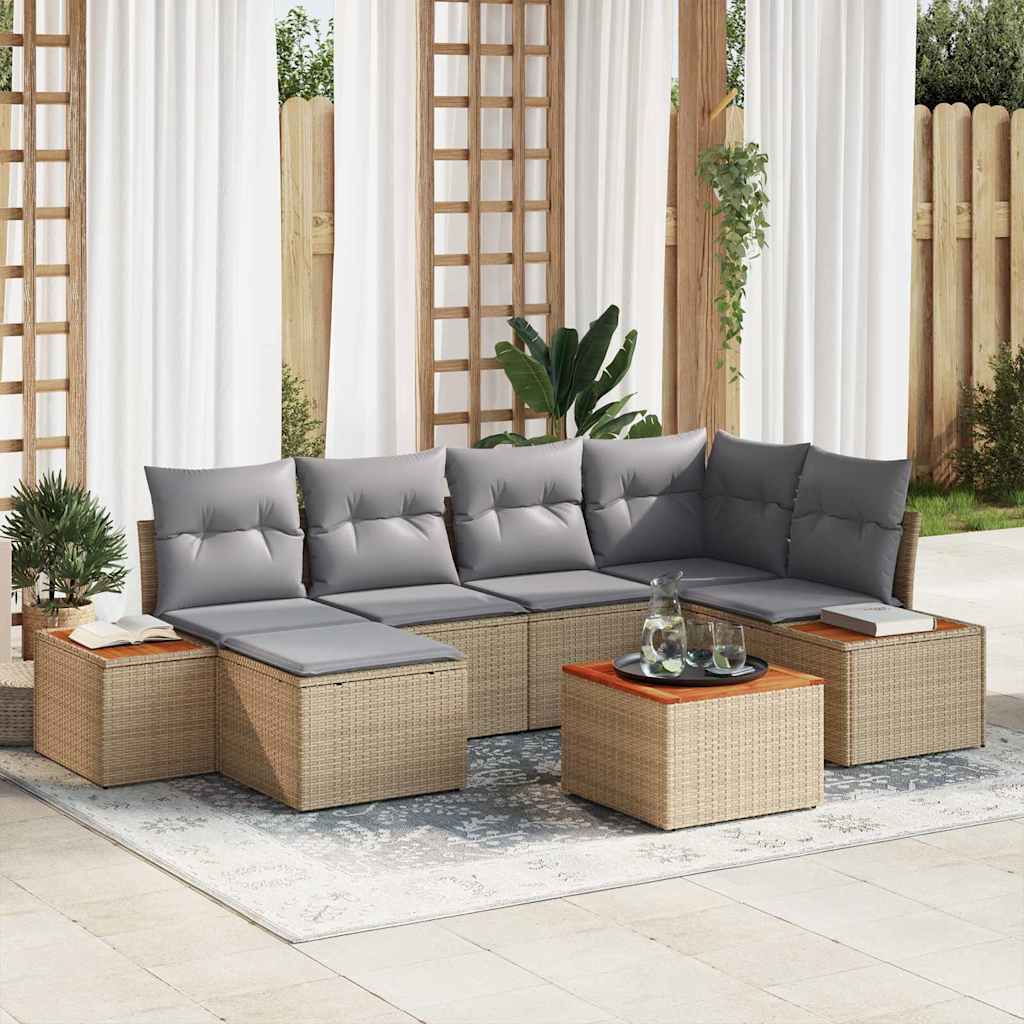 Tuin Sofa Set met kussen 7 pcs Beige poly rattan is nu te koop bij PeponiXL, paradijselijk wonen!