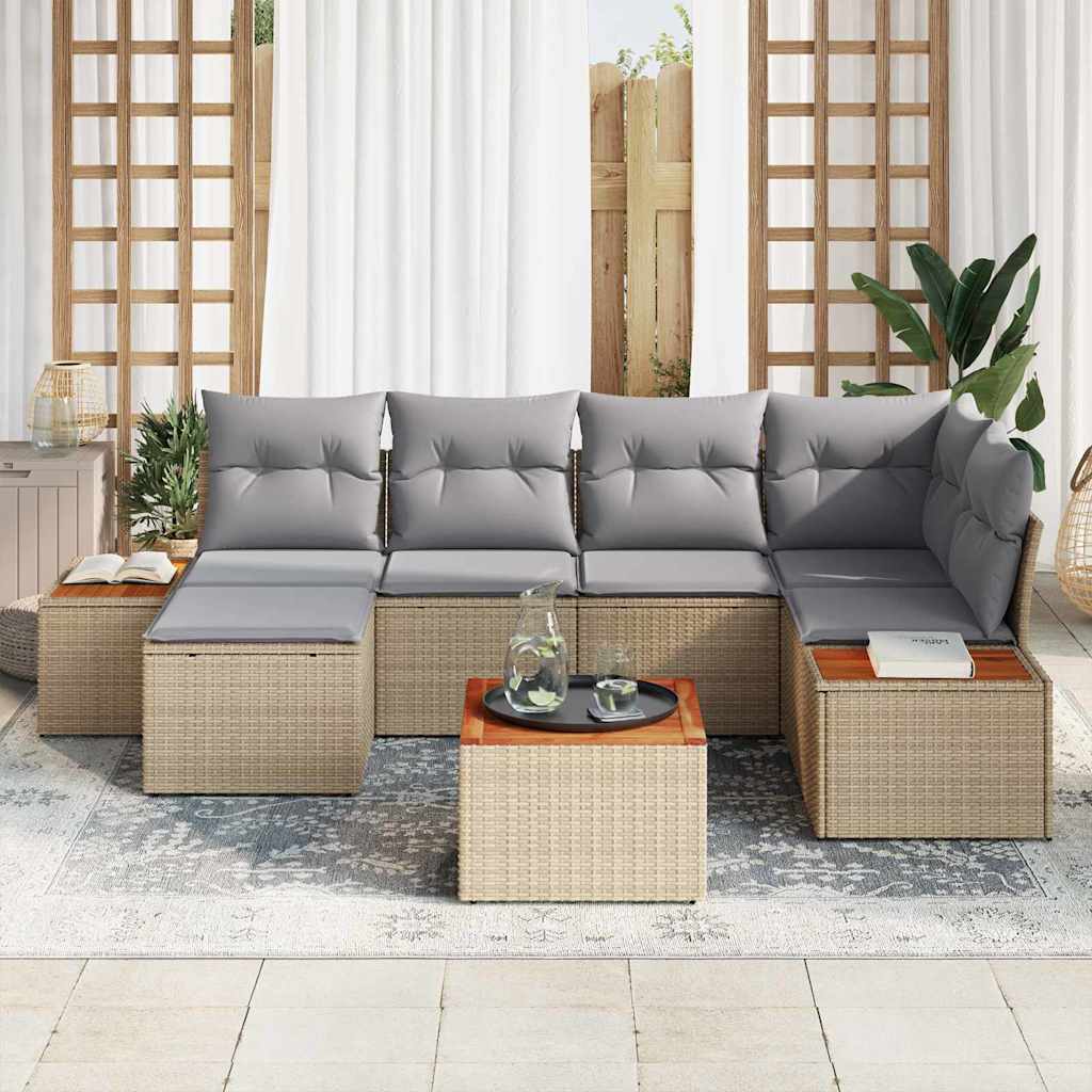 Tuin Sofa Set met kussen 7 pcs Beige poly rattan is nu te koop bij PeponiXL, paradijselijk wonen!