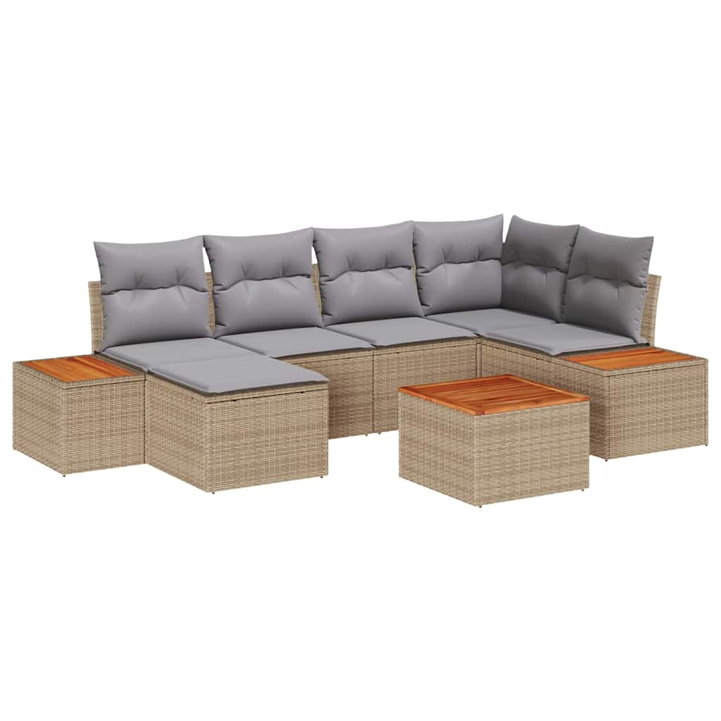 Tuin Sofa Set met kussen 7 pcs Beige poly rattan is nu te koop bij PeponiXL, paradijselijk wonen!