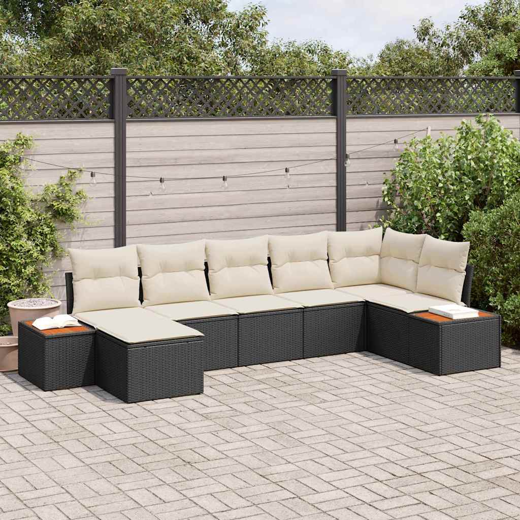 Tuin Sofa Set met kussen 7 pcs Zwart poly rattan is nu te koop bij PeponiXL, paradijselijk wonen!