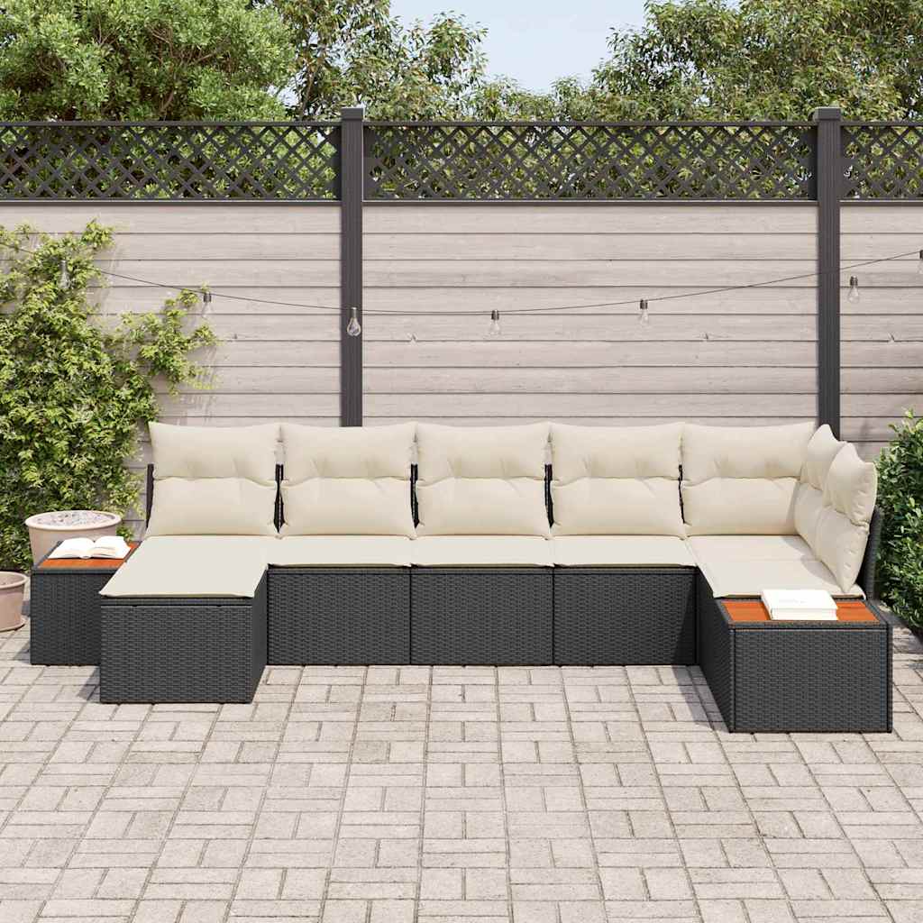 Tuin Sofa Set met kussen 7 pcs Zwart poly rattan is nu te koop bij PeponiXL, paradijselijk wonen!