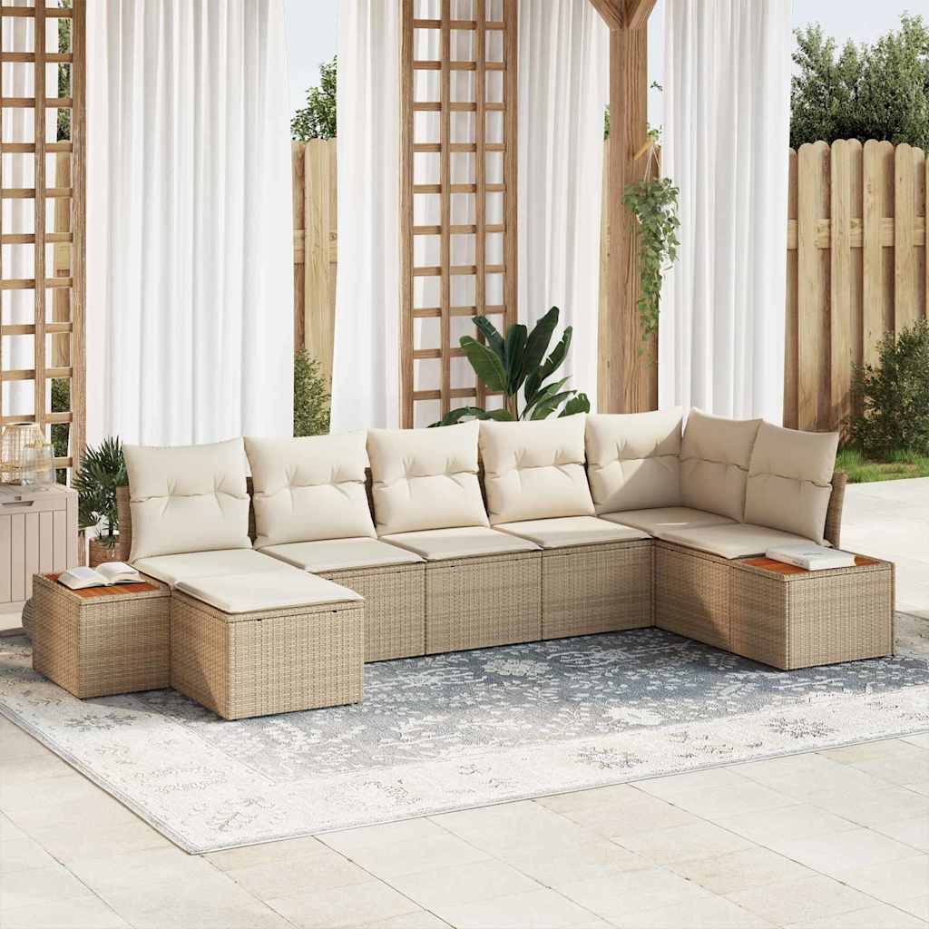 Tuin Sofa Set met kussen 7 pcs Beige poly rattan is nu te koop bij PeponiXL, paradijselijk wonen!