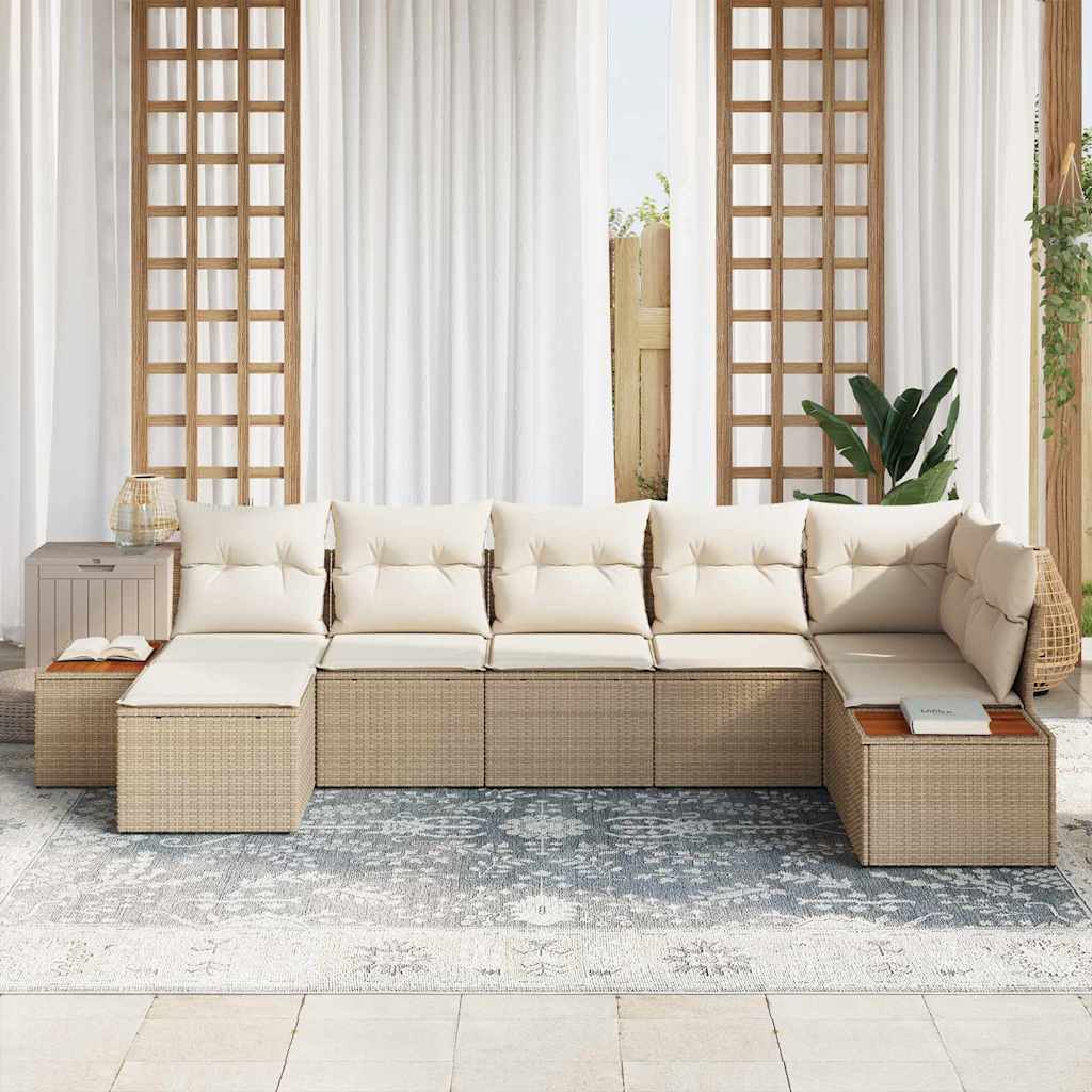 Tuin Sofa Set met kussen 7 pcs Beige poly rattan is nu te koop bij PeponiXL, paradijselijk wonen!