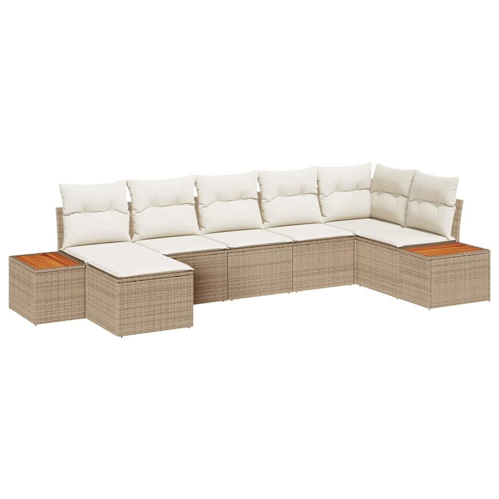 Tuin Sofa Set met kussen 7 pcs Beige poly rattan is nu te koop bij PeponiXL, paradijselijk wonen!