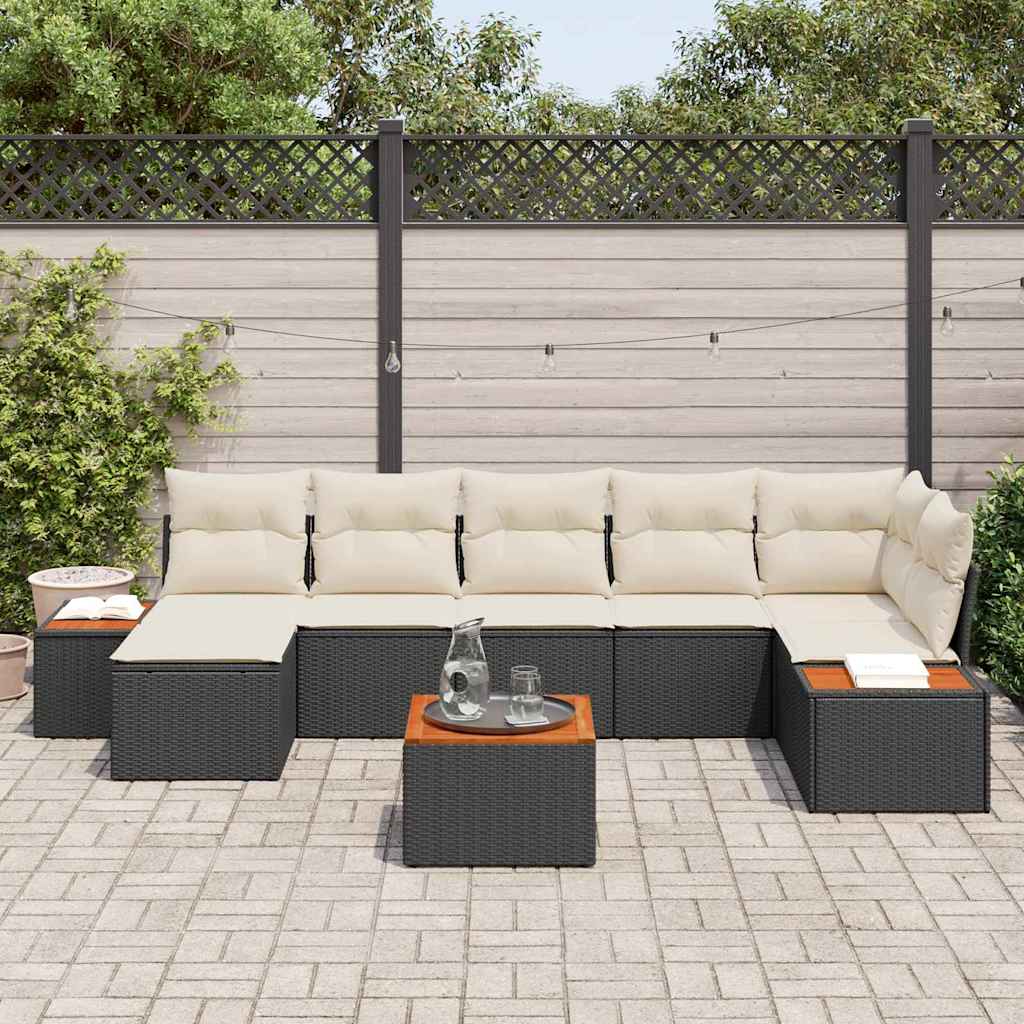 Tuin Sofa Set met kussen 8 pcs Zwart poly rattan is nu te koop bij PeponiXL, paradijselijk wonen!