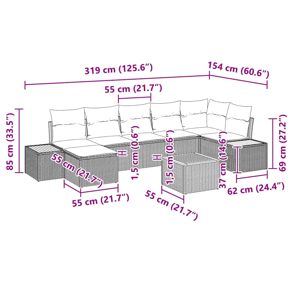 Tuin Sofa Set met kussen 8 pcs Grijs poly rattan is nu te koop bij PeponiXL, paradijselijk wonen!