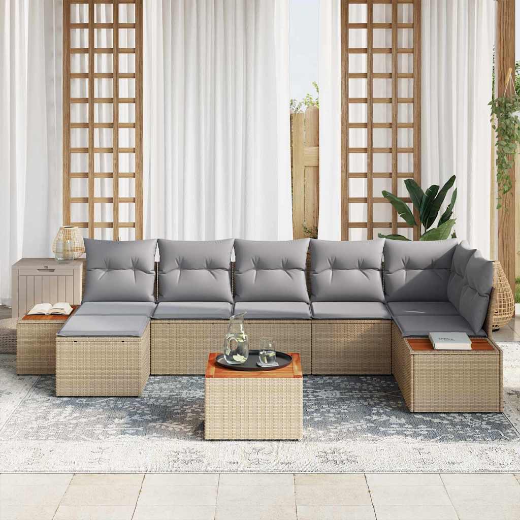 Tuinbankenset met kussen 8 pcs Beige Poly riet is nu te koop bij PeponiXL, paradijselijk wonen!